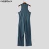 INCERUN Men Deep V Neck Zip-up Casual Long Rompers Jumpsuits