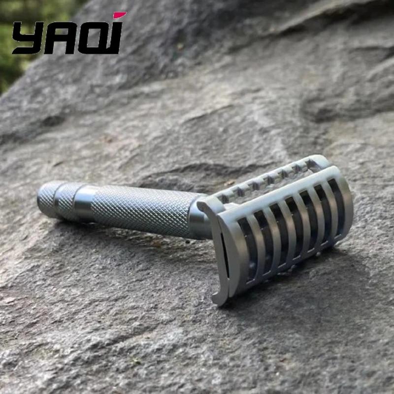 YAQI KNIGHT-HELMET Men's DE Safety Razor with Stainless Steel Handle Razor Head for Smooth Shaving