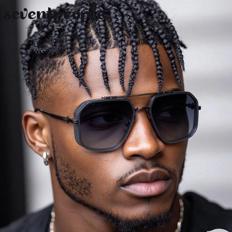 Квадратные солнцезащитные очки оверсайз в стиле стимпанк для мужчин, роскошный бренд, винтажная металлическая оправа, солнцезащитные очки с двойной перекладиной для мужчин, очки для вождения