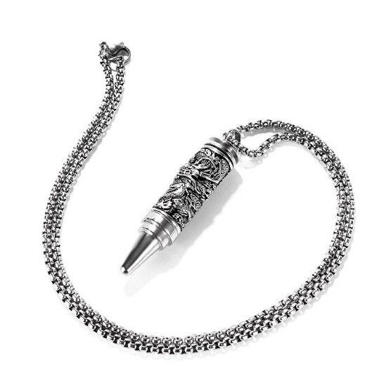 Dragon Pattern Bullet Necklace Pendant Hip-hop Men's Titanium Steel Retro Coiled Dragon Bullet Pendant Accessories