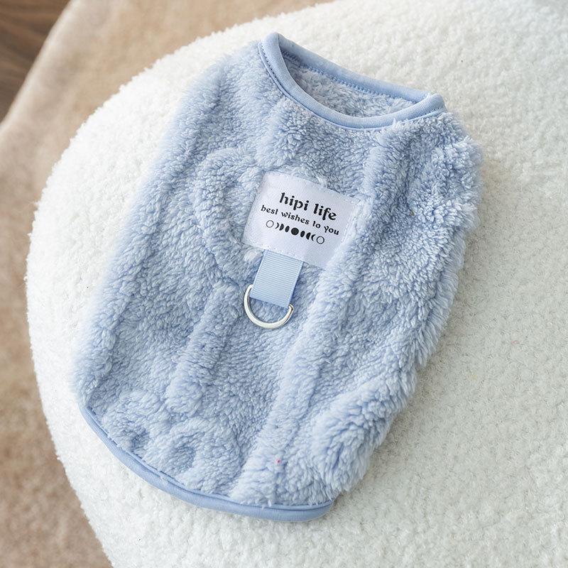 Macaron series can pull pet vest fleece jacket kitten puppy dog autumn and winter warm two-legged pet clothes