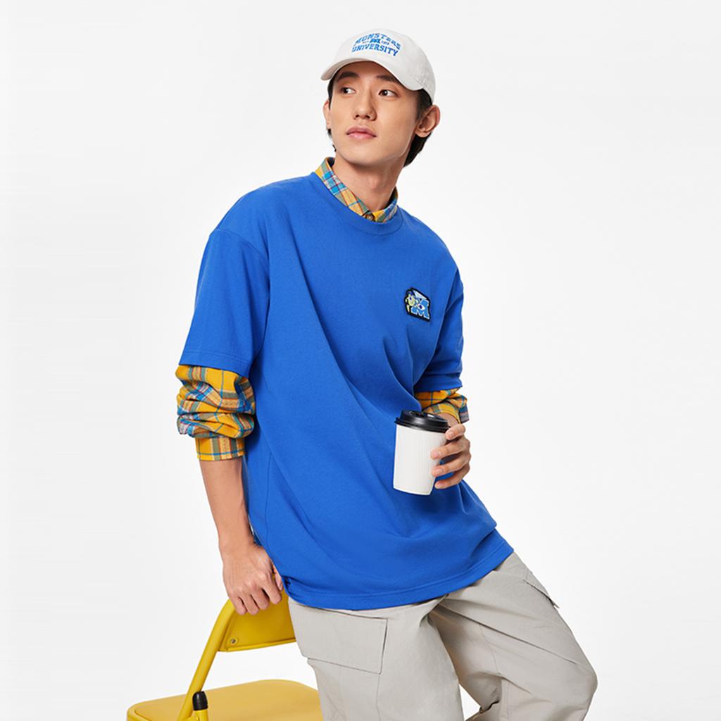 Футболка унисекс с коротким рукавом и круглым вырезом Li Ning X Disney Monsters University Collaboration, свободного покроя, светло-голубого цвета AHSU497-4