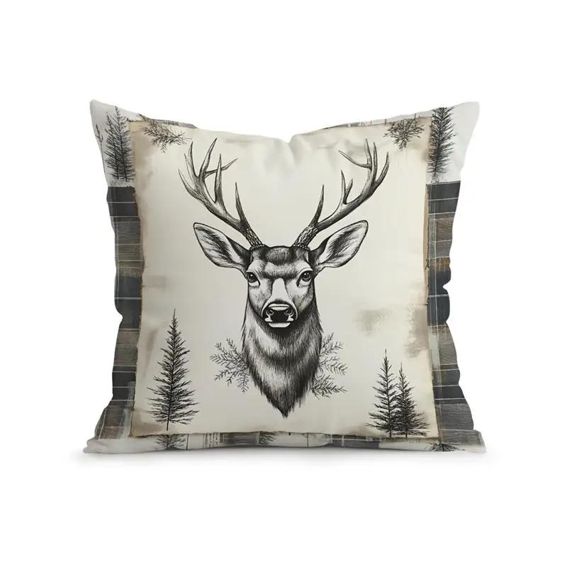 Home Decor Deer Heads & Forest Pattern Pillow Covers Pattern Cushion Cover Suitable For Sofa Bedroom Car Pillow Cover