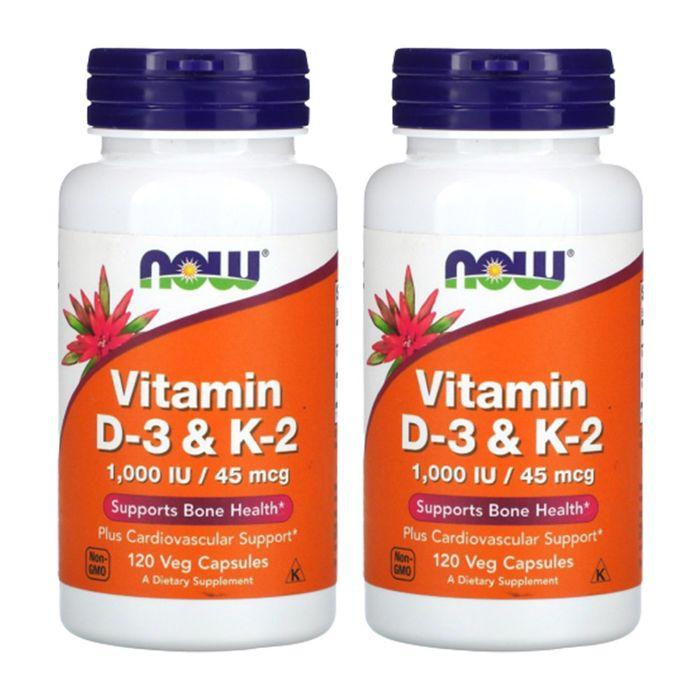 Now Foods Vitamin D-3 & K-2 Veg Capsules, 120 Count (2-Pack)