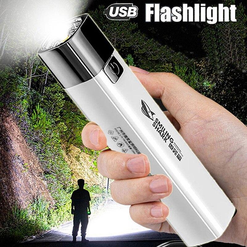 Smiling Shark Mini Portable Super Bright Flashlight Home Remote Outdoor Lighting Led Strong Light Small White Flashlight Night Riding Flashlight