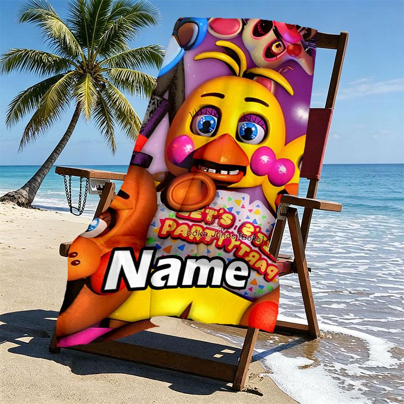 Custom Name Personalized Five Nights at Freddy's Print Beach Towel, for Trip Camping Beach Party Home Decor, Birthday Gift for Family & Friends