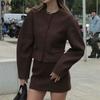 Женские модные повседневные однотонные принты осень-зима с длинным рукавом и круглым вырезом юбка костюмы