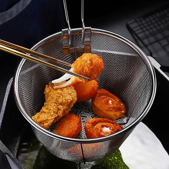 Складная корзина для фритюра из нержавеющей стали с складной ручкой, круглая сетчатая корзина 6/7 дюйма для жарки курицы и закусок на кухне