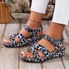 Мода Модные босоножки на танкетке с леопардовым принтом для женщин Лето 2024 Легкая повседневная пляжная обувь Женские босоножки на платформе в римском стиле Большие размеры