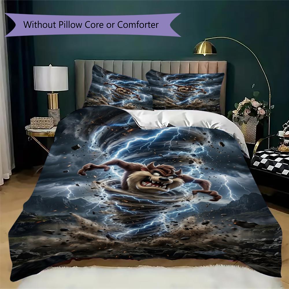 Tazmanian Devil Pattern Bedding uilt Set uilt Cover Pillowcase Home Decoration Birthday Gift (1 * duvet cover + 2 * pillowcase without core)