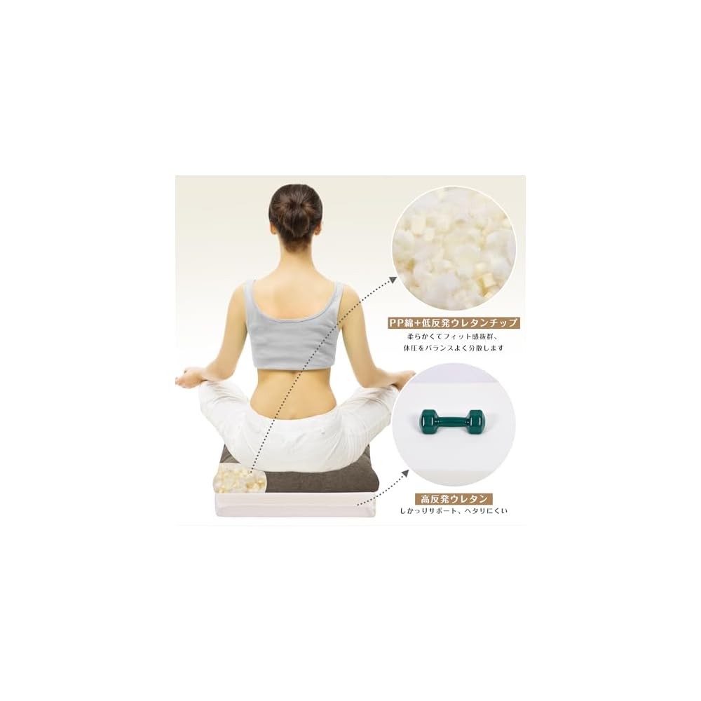 Shinnwa Zabuton Cushion 40x40cm Extra Thick 12cm Patented 2-Layer Structure (Low Rebound + High