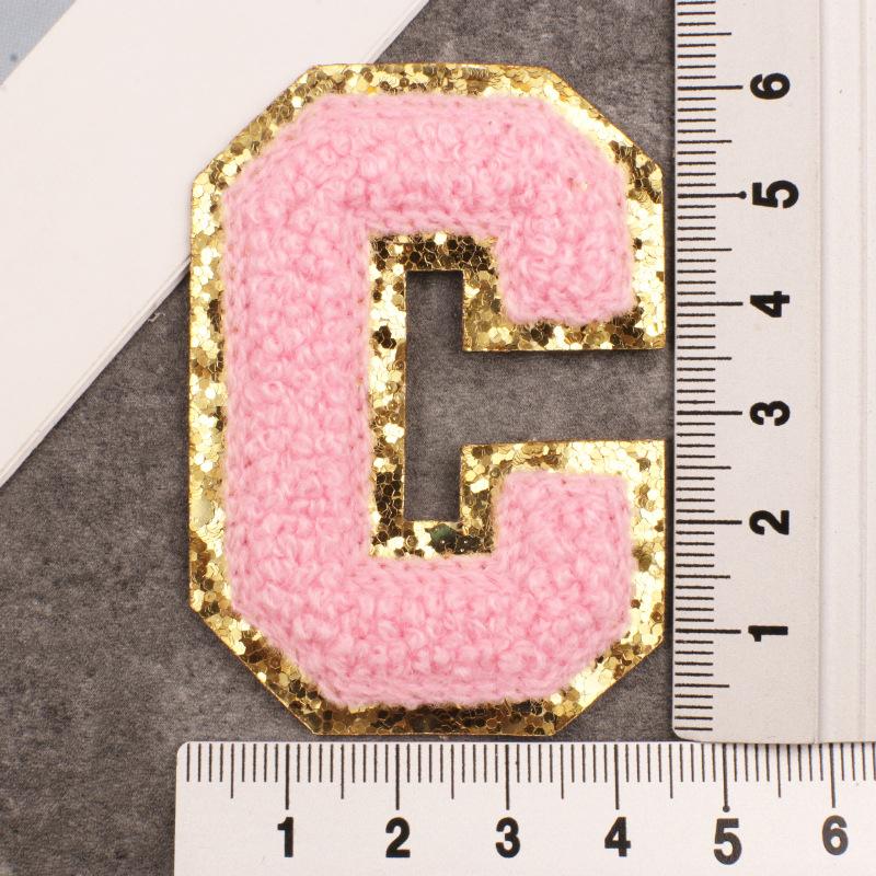 Алфавит, 26 букв, блестки, синель, розовая вышитая аппликация, нашивка для одежды, сумки, куртка, шляпа, декор