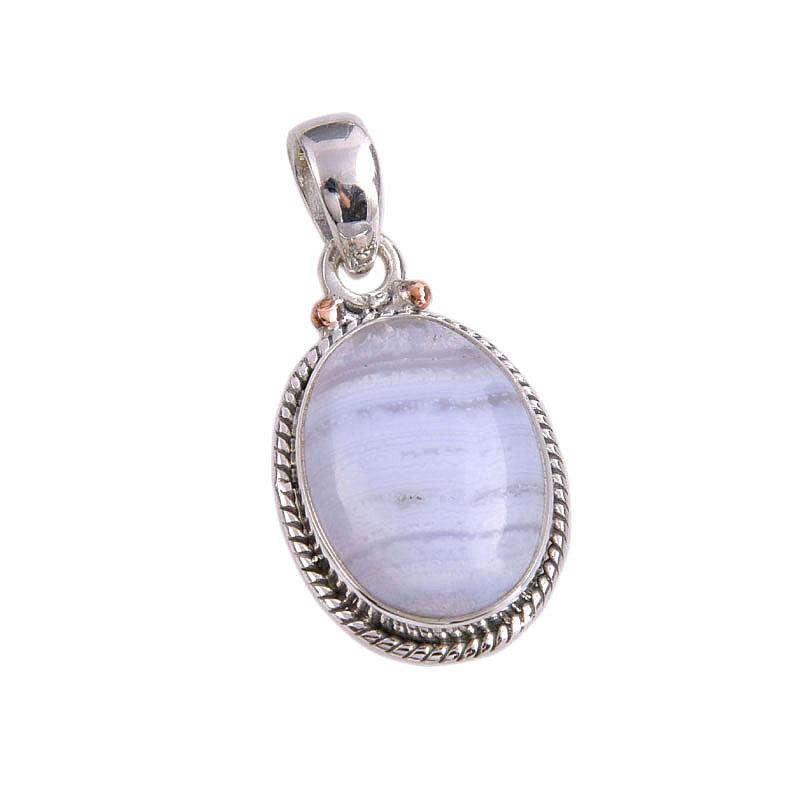 Подвеска из натурального синего кружевного агата ручной работы из твердого серебра 925 пробы 1,25 дюйма s2W94