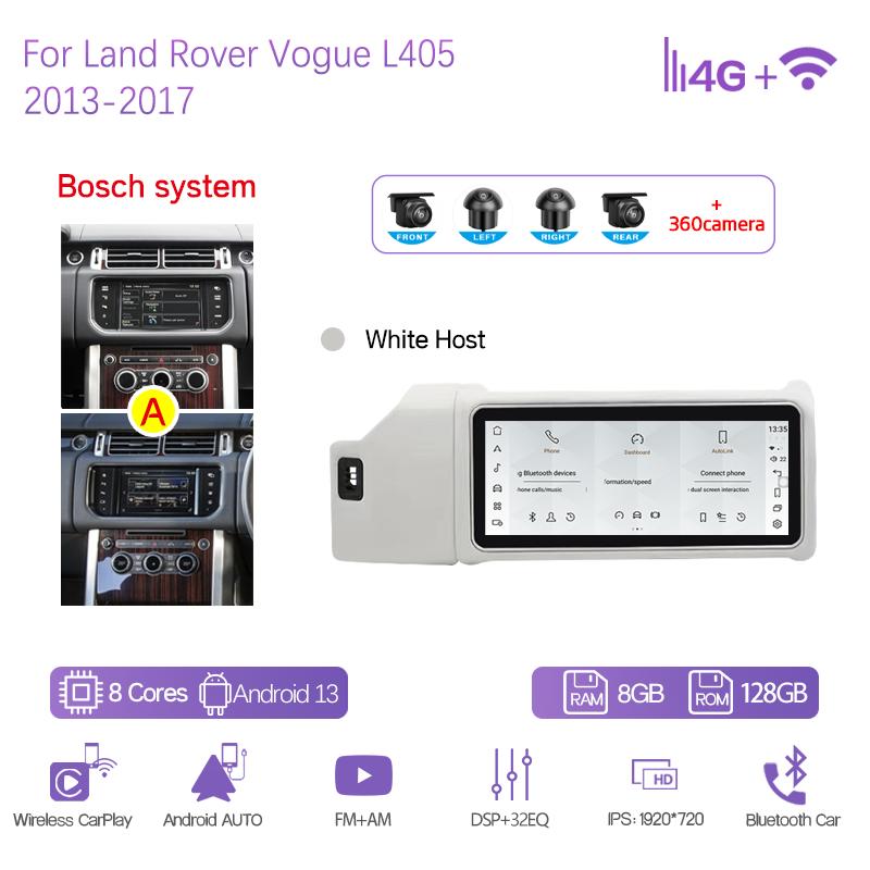 12,3" Автомобильный мультимедийный плеер для Land Rover Vogue L405 2013-2017 Навигация GPS Радио Android13 8+128G CarPlay 4G Головное устройство 360Camera