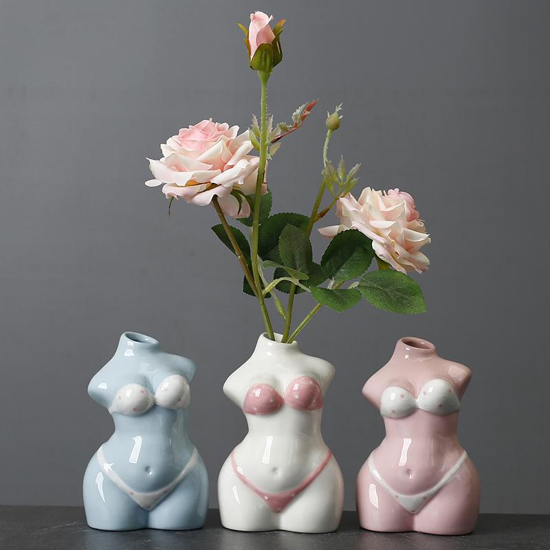 New Indoor Tabletop Ceramic Vase White Creative Body Art Dried Flowers