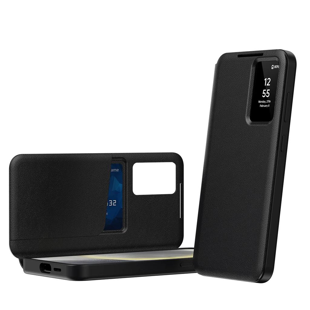 Умный кожаный чехол-книжка с окошком для Samsung Galaxy S26 S25 S24 S23 Ultra Plus Без откидывания Слот для карты для ответа Чехол-книга