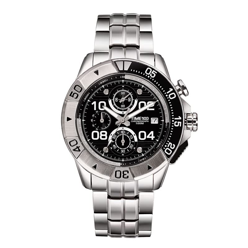 Часы TIME100 на батарейках, спортивные, легкие в использовании, с серебристо-черным циферблатом, мужские, часы, водонепроницаемые, часы, чтение, аналоговые, мужские, корпус,