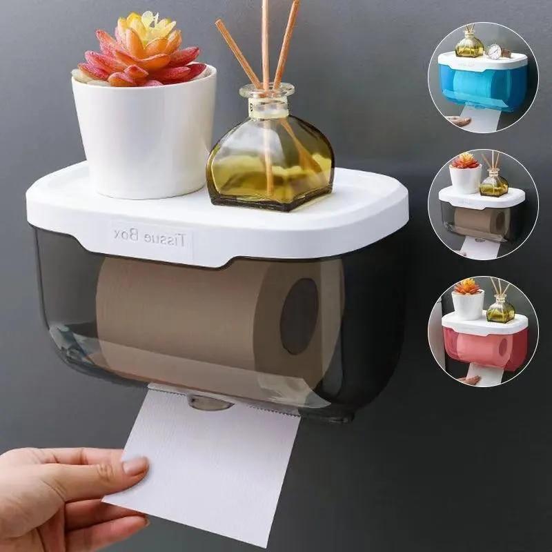 Punch-free Toilet Paper Holder Tissue Box Waterproof Mobile Phone Storage Toilet Paper Storage Rack Bathroom Accessories