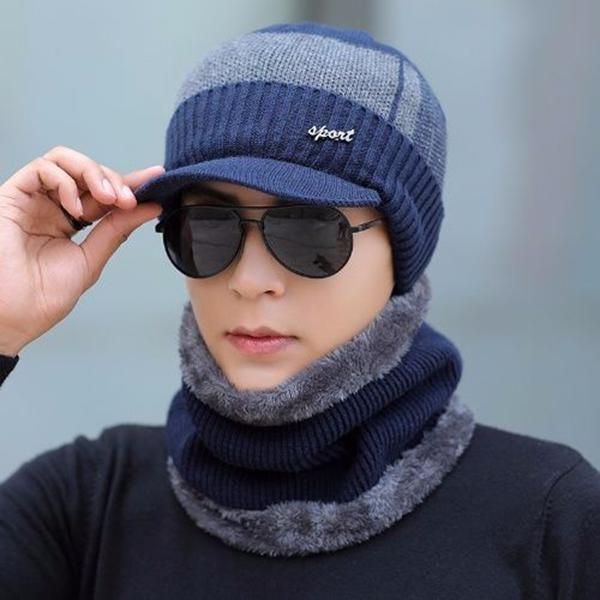 Ветрозащитная шапка Осень-зима Теплая шапка Толстая шапка Мужская трендовая вязаная шапка Плюшевая хлопковая шапка Дикая шапка