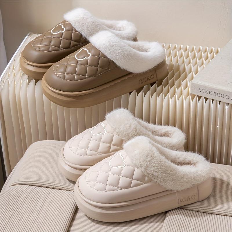 Женские нескользящие домашние тапочки, зимняя теплая толстая подошва, стеганый узор, подошва из ЭВА, ПУ, моющаяся тканевая подкладка, для домашнего использования парами