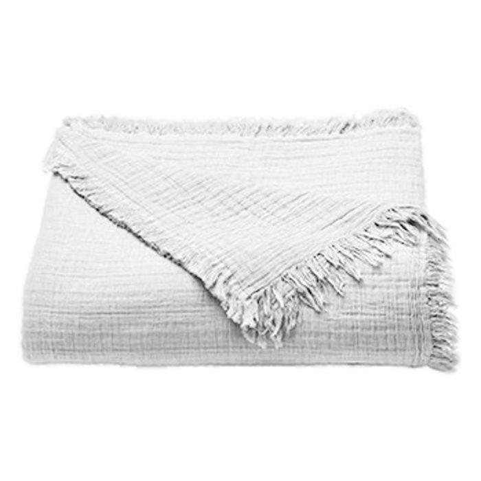 "Brehat" Fringed Bedspread Stonewashed Cotton Gauze Golden Fleece - Brehat White - 180 X 250 Cm
