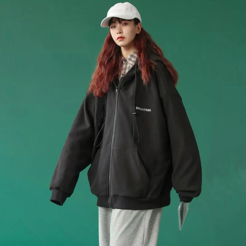 Весенне-осенний стиль, свободный универсальный спортивный кардиган на молнии, свитер с капюшоном, женское пальто