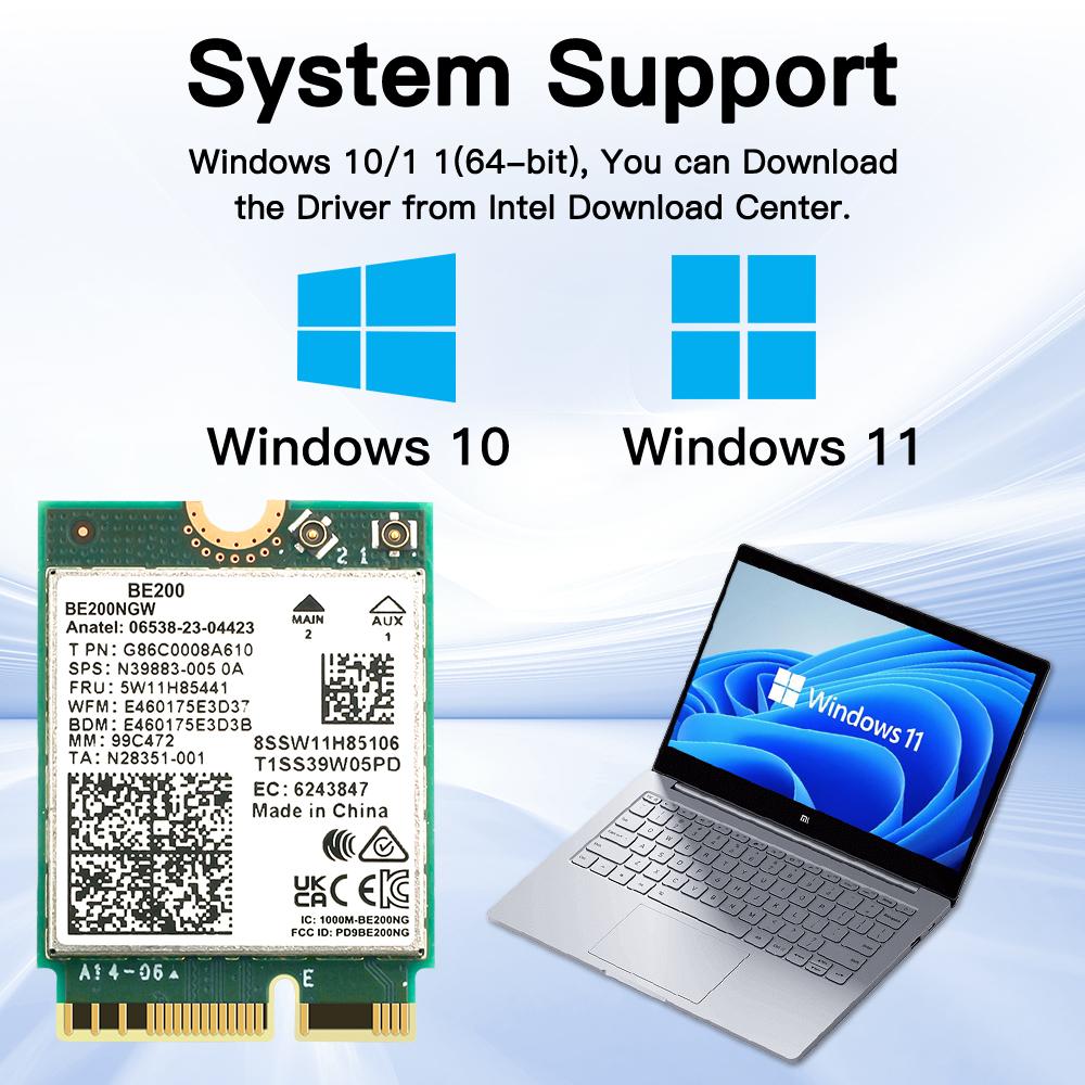 WiFi 7 для беспроводной сетевой карты Intel BE200 Bluetooth 5.4 WiFi BE200NGW NGFF адаптер 802.11AX 2.4G/5G/6GHz для ПК Win10/11