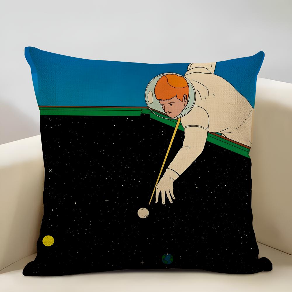 Planet Illustration Cushion Cover Household Decoration Linen Sofa Cushion Cover: Skin-Friendly & Breathable With Invisible Zippe
