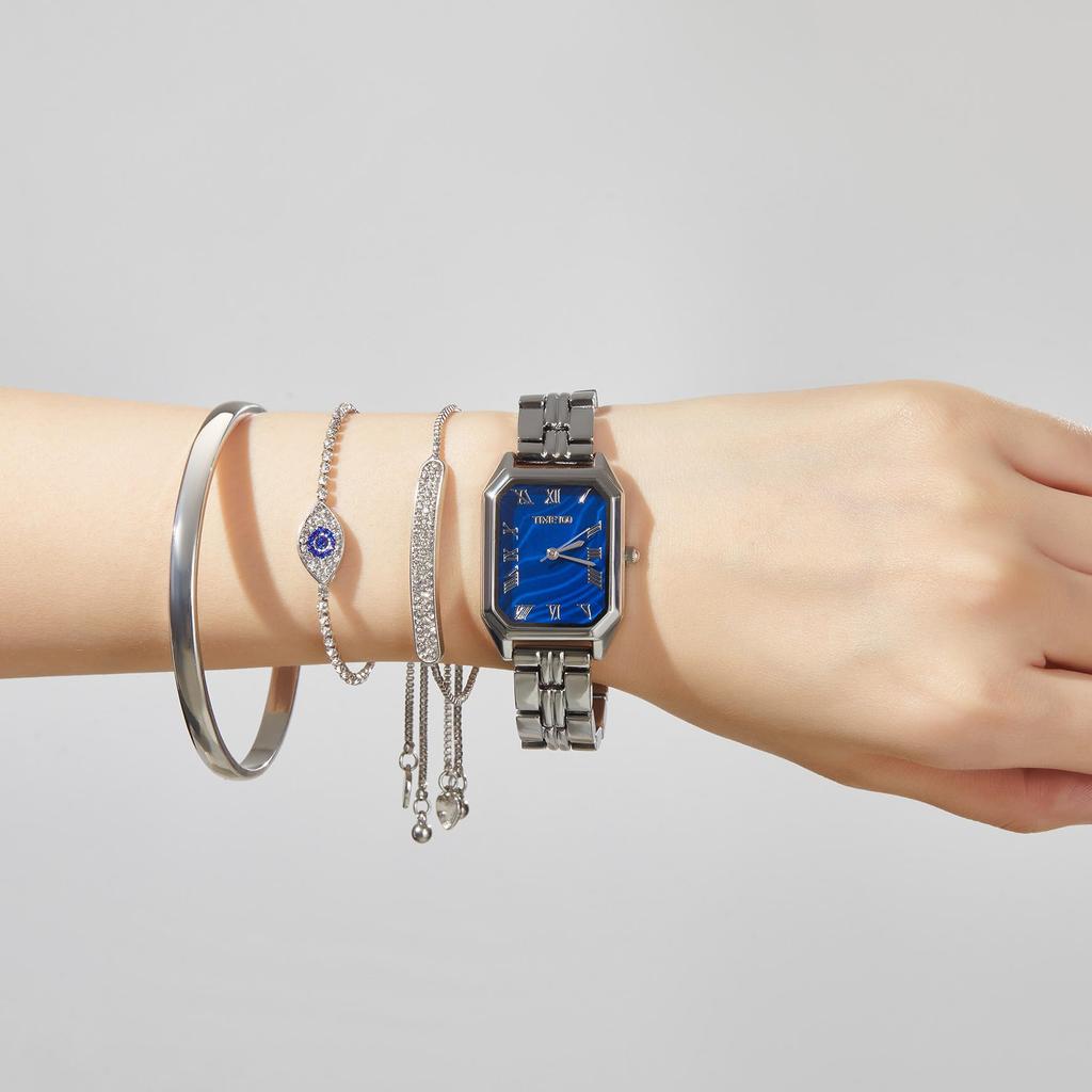 Серебряные часы японский кварц подарочный набор элегантные часы из нержавеющей стали 3 браслета подарочная упаковка [TIME100] женские (Серебряный цвет)