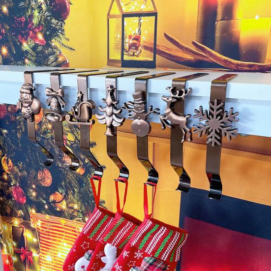 7 шт./набор Рождественские крючки для чулок Каминная полка Рождественский держатель для чулка Праздничные вешалки для чулок для подвешивания венков, украшений, подарков