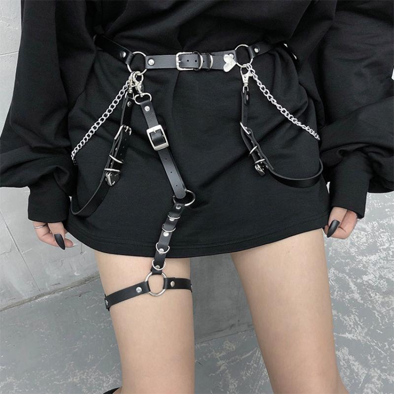 Women Skirt Belt PU Leather Hip Hop Style Sexy Jeans Dress Heart Punk Belt with Metal Waist Chain Female Apparel Accessories