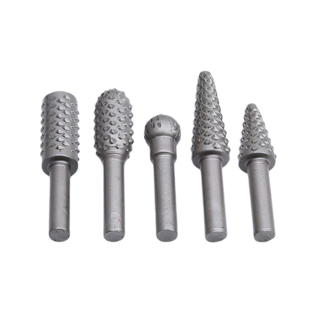 5PCS Wood Carving File Burr Rasp Set for Woodworking Tool Drill Bit with 6mm Round Shank for Wood Plastic Carving Deburring Polishing