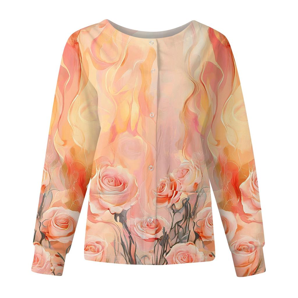 Женский повседневный однобортный однобортный защитная одежда с длинными рукавами и цветочным принтом, кардиган, топ