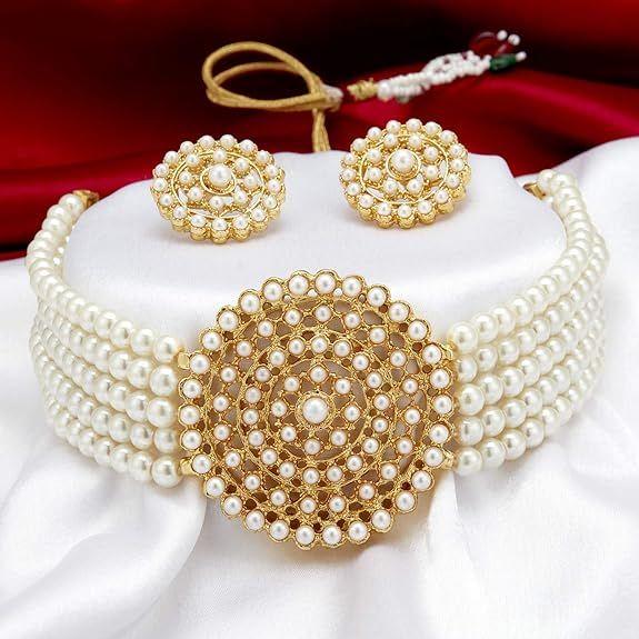 Очаровательный комплект ожерелья-чокера с позолоченным жемчугом для женщин