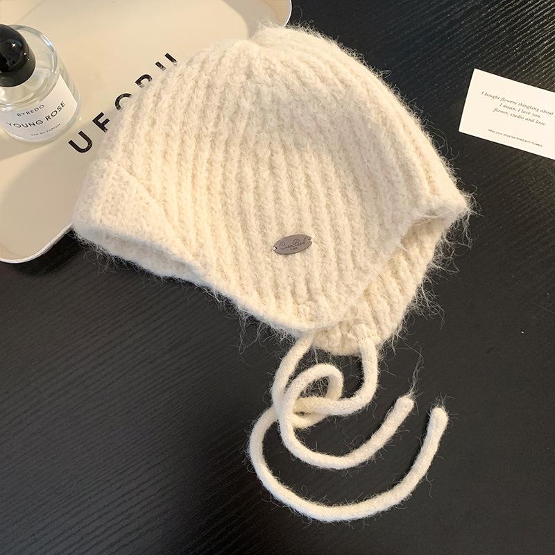 Зимняя шапка женская флисовая с защитой ушей вязаная шерстяная шапка большой окружности головы головной убор для улицы тепло