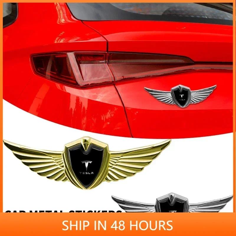 Car Styling 3D Metal Wings Trunk Side Window Body Sticker Decals For Tesla Model 3 Roadster Y Bonina Juguete Cybertruck Coil S X