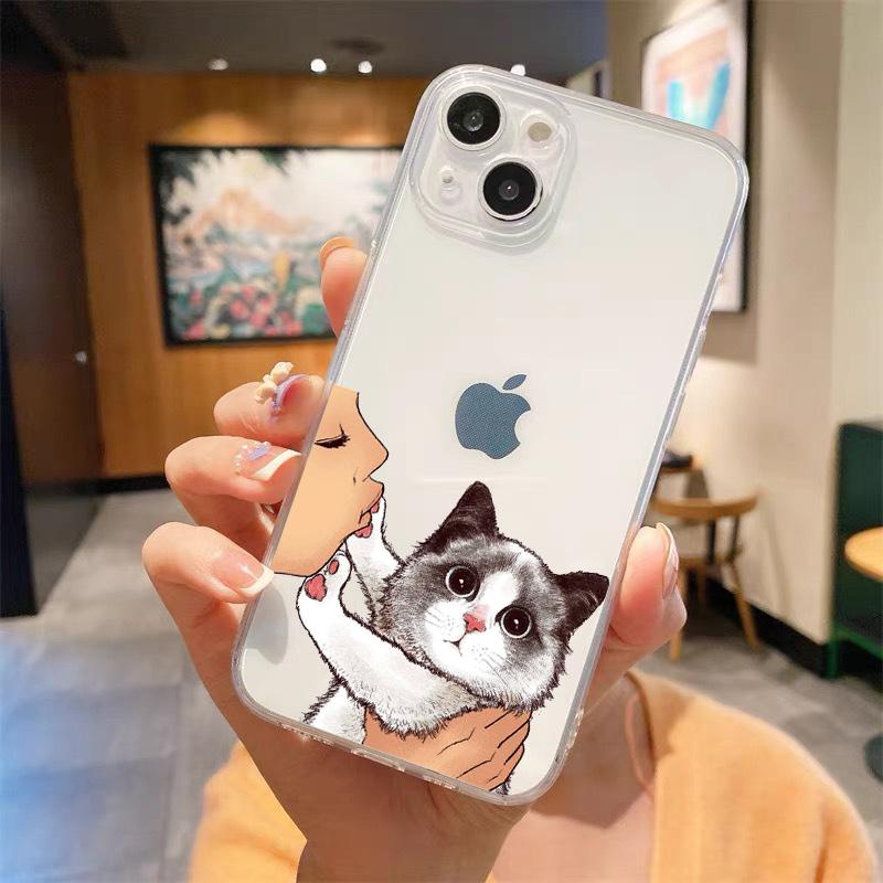 Поцелуй Кошка Милый Котенок Мультфильм Роскошный Прозрачный Чехол Для Телефона Для iPhone 15 14 13 12 mini 11 Pro Max XS X XR SE 7 8 Plus Чехол