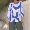 Women S Casual Abstract Print U Neck 3 4 Sleeve Loose Fit Top