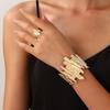 European and American-style fashion, personalized and creative metal geometric square open-adjustable bracelet and ring jewelry set for women.