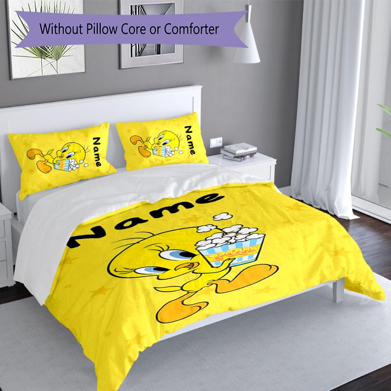 3pcs Custom Name Tweety Bedding Set,Includes 1 Duvet Cover and 2 Pillowcases,All-season Bedroom Decor