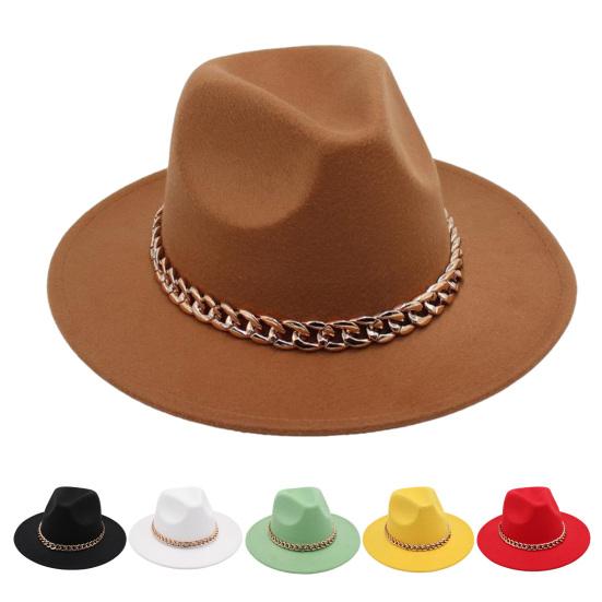 Шляпа для выступлений с толстым цепным декором, однотонная джазовая шляпа с широкими полями, ретро-реквизит для фотосъемки, фетровая кепка-панама на зиму и осень