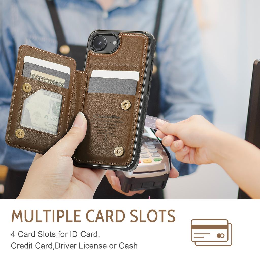 For iPhone 16e Phone Case CASEME C22 Leather Back Cover with RFID Blocking Card Slots