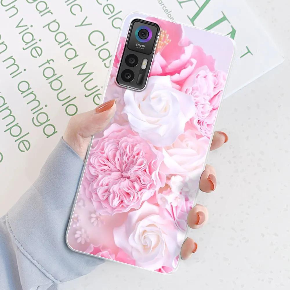 For TCL 30 Plus Case For TCL 30 5G Flower Printing Transparent Silicone Soft Phone Case Cover Coque Bumper For TCL 30 30+ Fundas