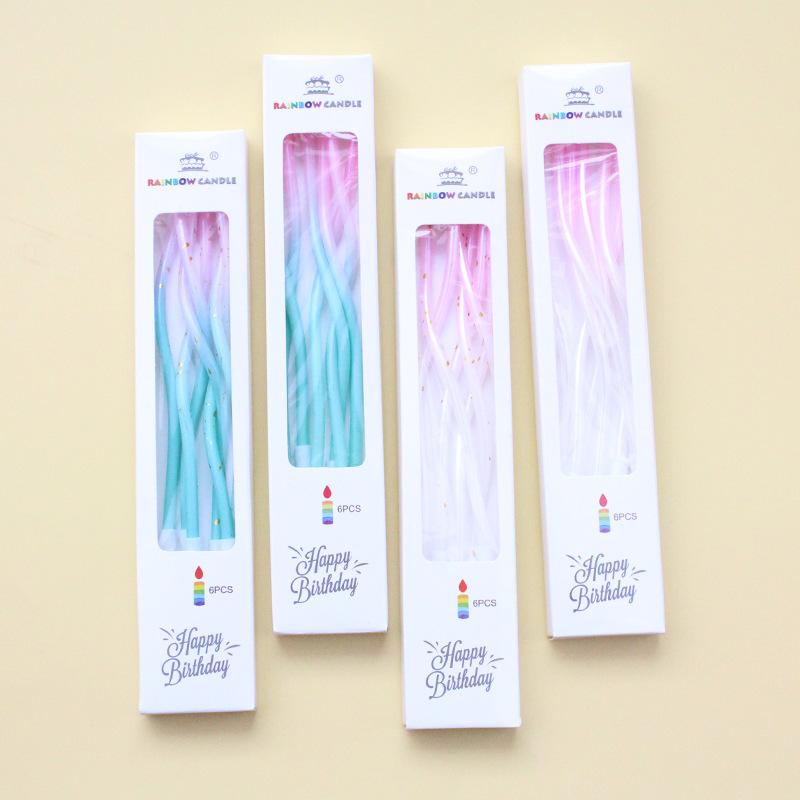 Gradient Pink and Green Curve Candle Party Gradient Pink Platinum Dot Spiral Candle