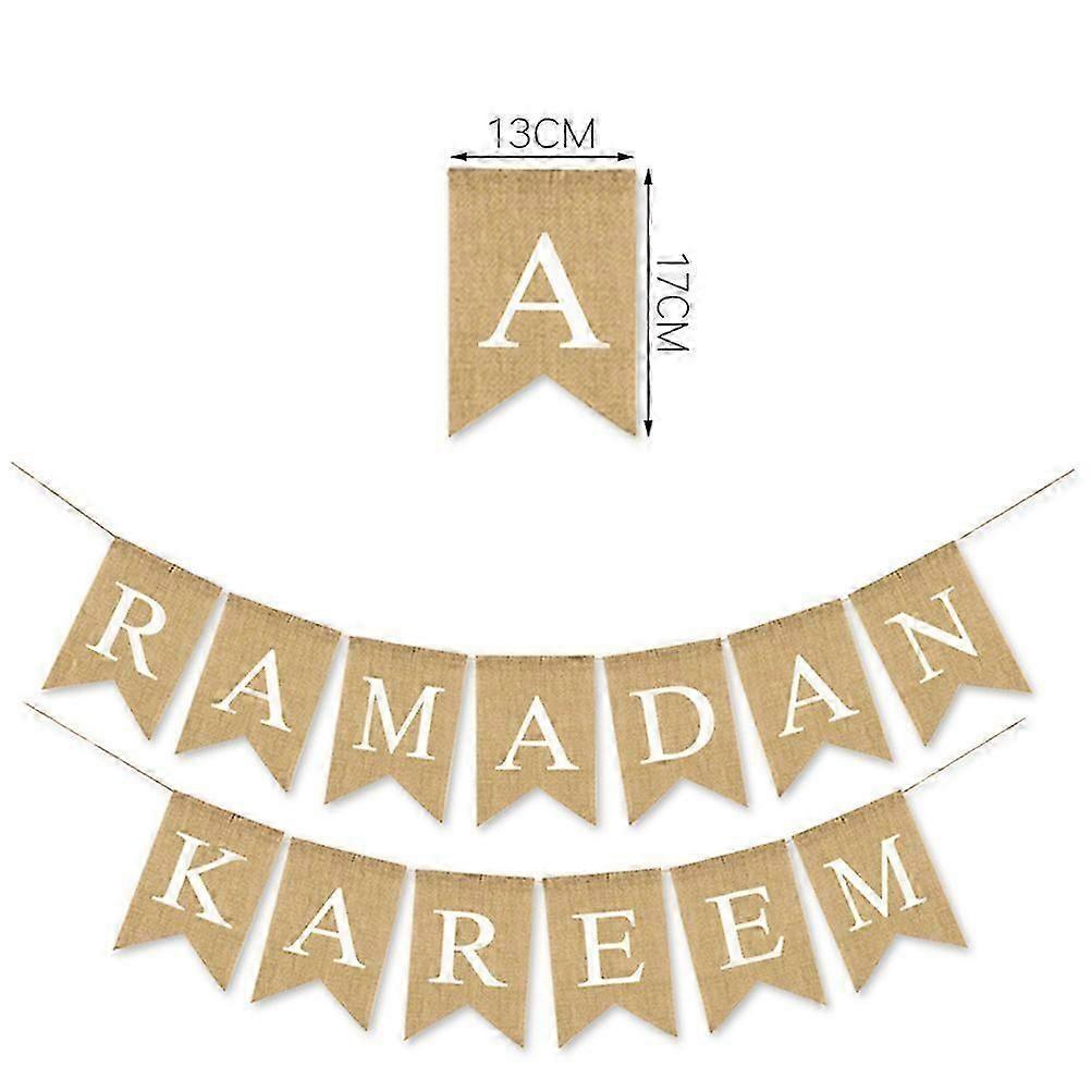 Eid Mubarak Banner Ramadan Burlap Banner Muslim Eid Bunting Pull Flag Party Decoration Supplies Khaki 200 X 13 X 17 Cm Wall Hanging 1Pcs less
