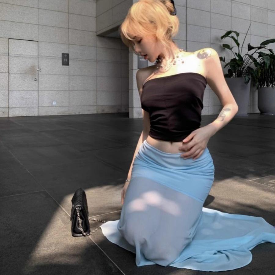 Винтажная синяя кружевная юбка для женщин Y2K, сексуальная длинная юбка с высокой талией, для вечеринок, клубов, уличной одежды, элегантных офисных леди, макси-юбок