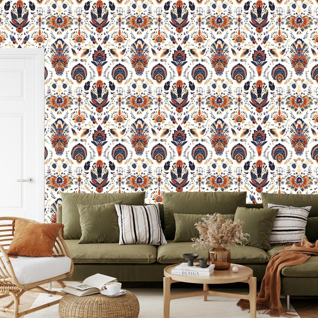 Boho Wallpaper White, Light Gray and Cream for Living Room and Bedroom 50x1000