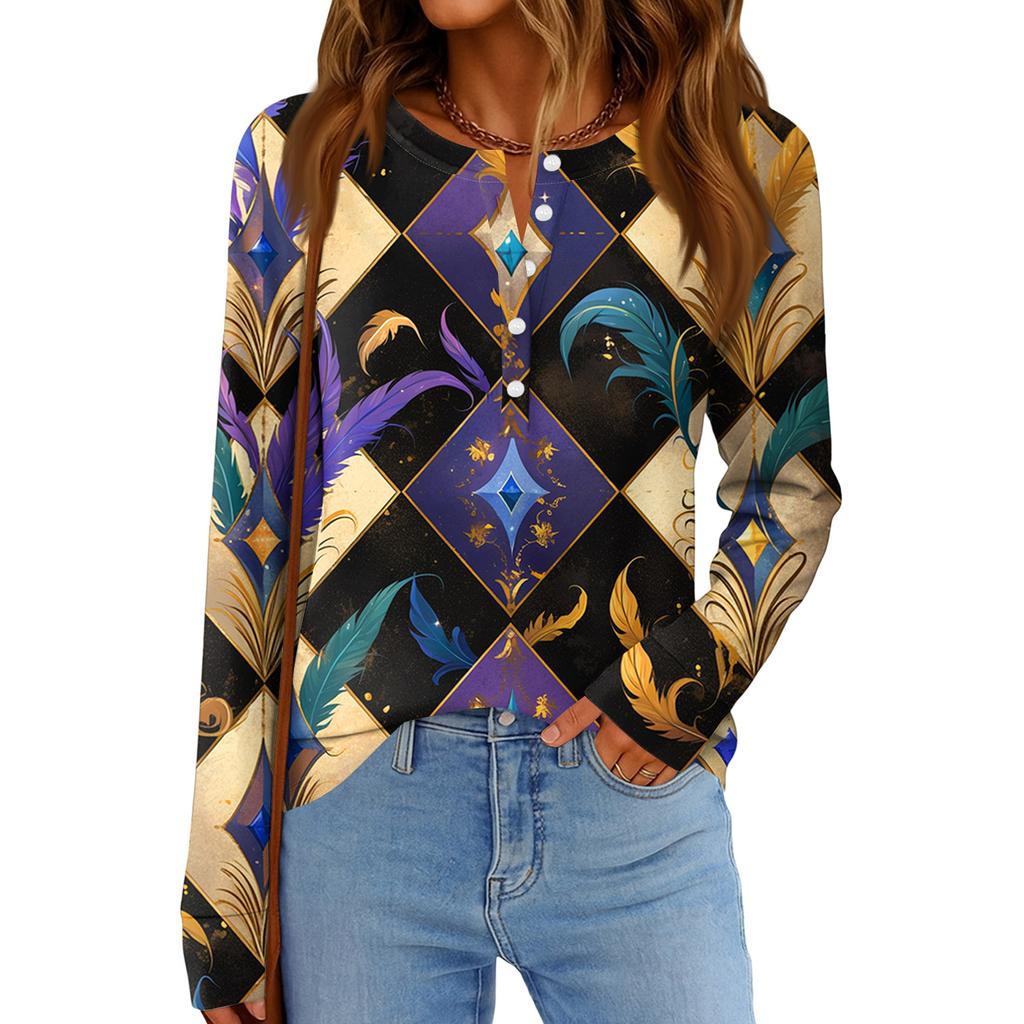 Женская модная свободная повседневная блузка с длинным рукавом и карнавальным принтом