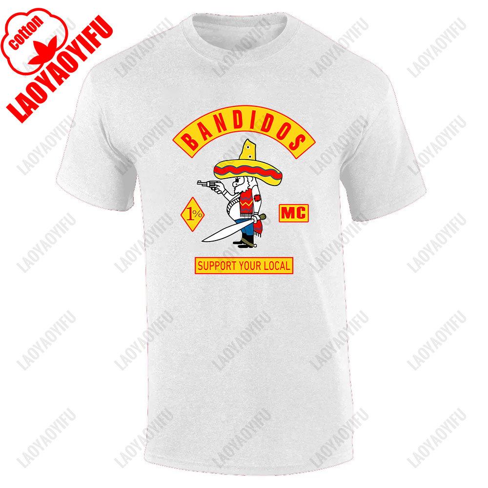 Футболка Banddidos Motorcycle Club O Collar для мужчин 2024 года, высококачественный хлопок, черная футболка, летний модный уличный топ с короткими рукавами