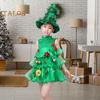 Детское рождественское платье с несколькими подвесками, декором в виде разбросанных пирожных, без рукавов, воротником-стойкой, А-силуэтом, мини-платье для косплея и сценического шоу